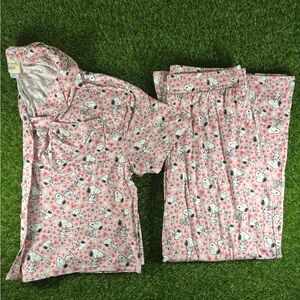 munki munki Peanuts Snoopy Pajama Set - Pink and White